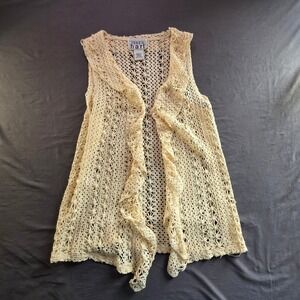 Open Front Crochet Knit‎ Vest Cream Macrame Boho Festival Small Fairy Cottage